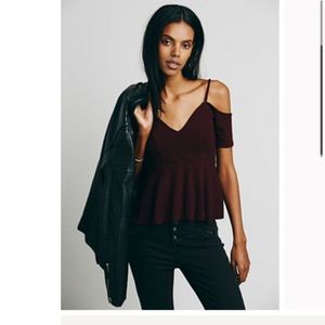 FREE PEOPLE Deep in Love Peplum Top XS in Black Petunia